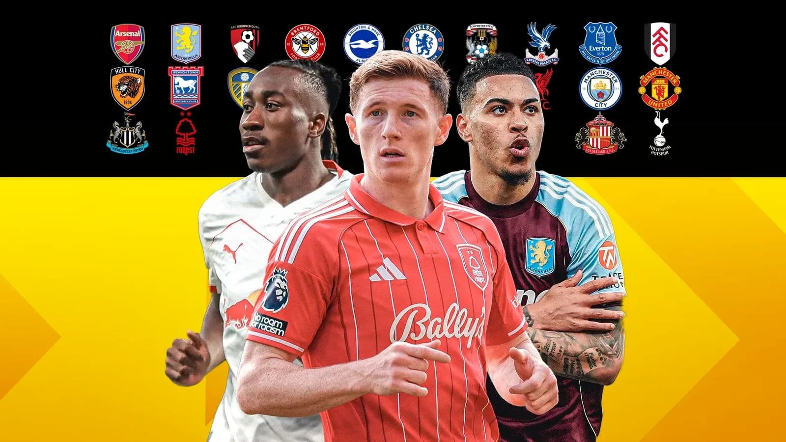 Jugadores de fútbol frente a logotipos de clubes importantes
