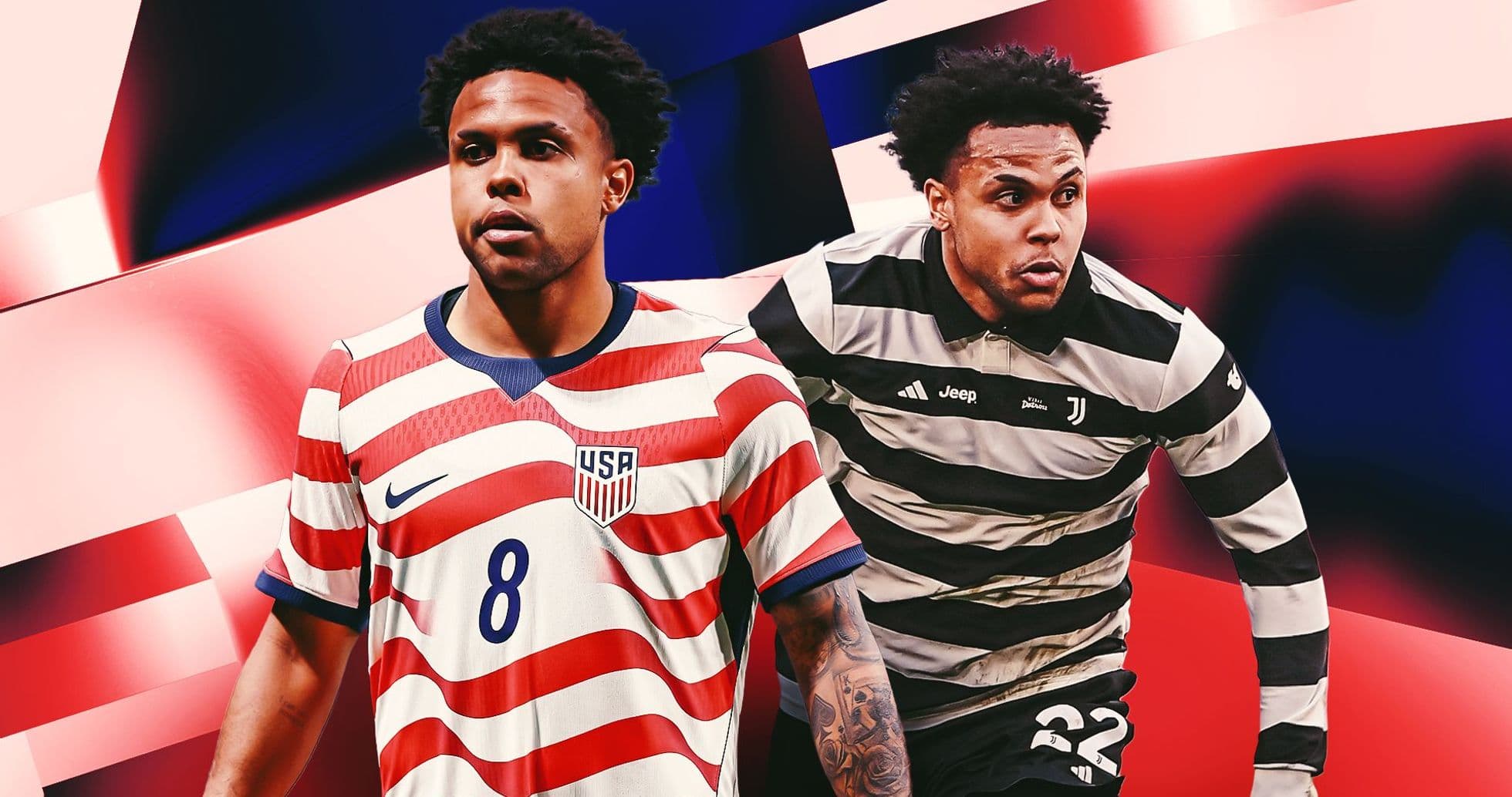 Jugador de fútbol en uniforme de Estados Unidos y Juventus
