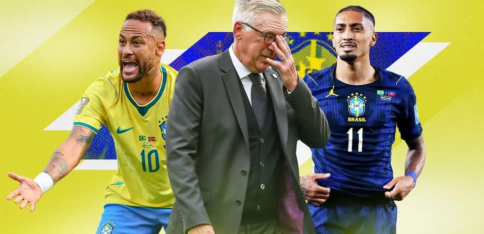 Neymar y jugador brasileño con entrenador en fondo amarillo