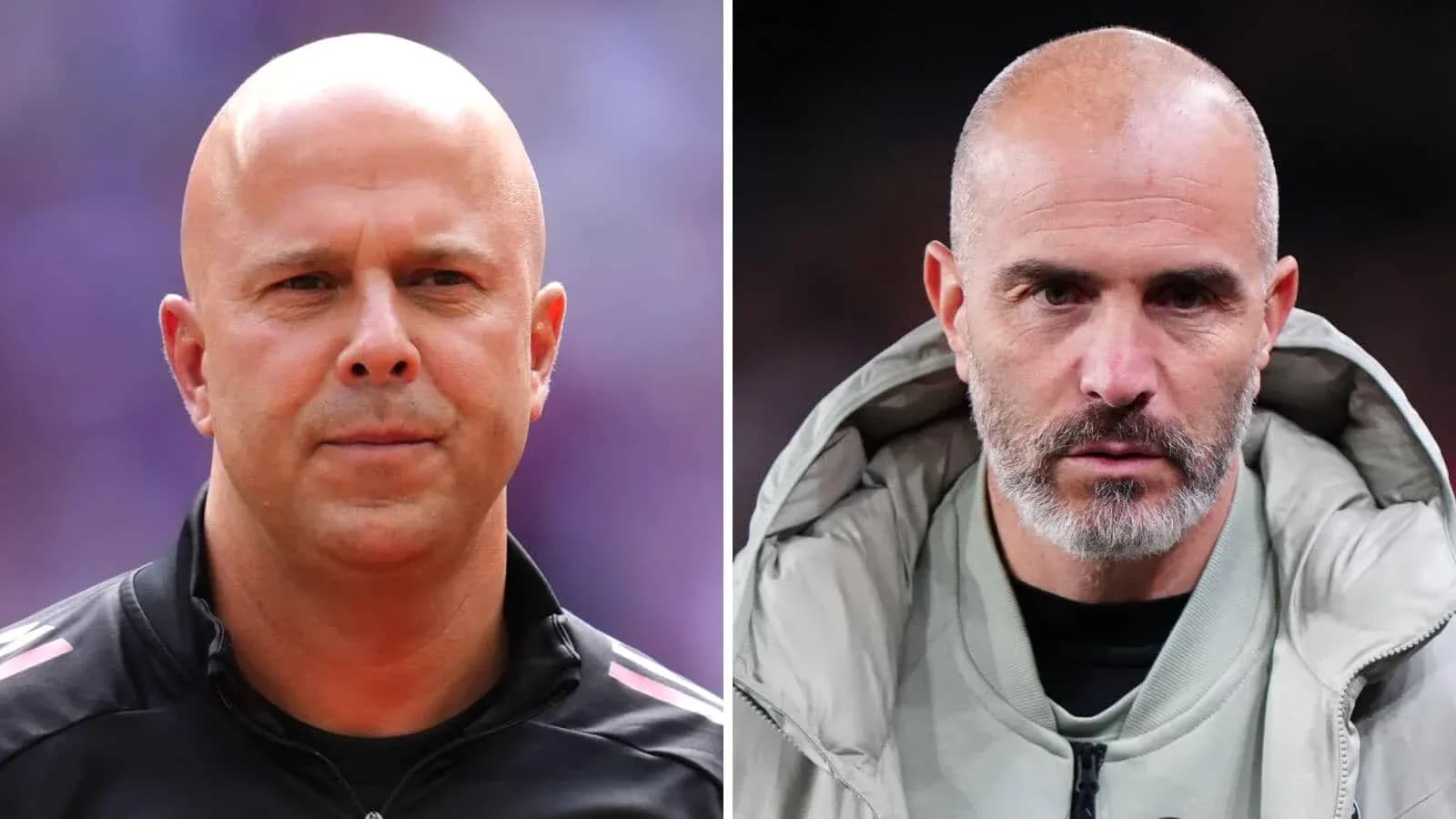 Dos entrenadores mirando hacia la cámara en diferentes atuendos
