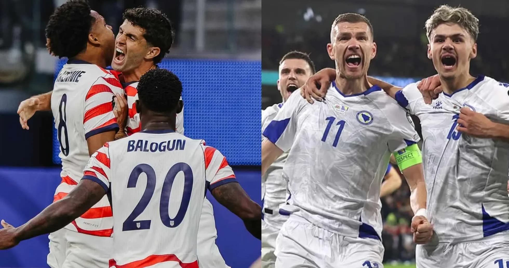 Celebración de goles de USA y Bosnia y Herzegovina