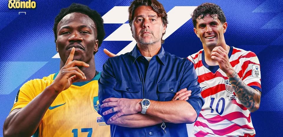 Jugadores y entrenador de fútbol en fondo colorido