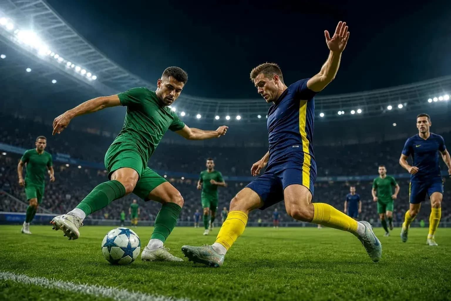 Jugadores en acción durante el partido de fútbol