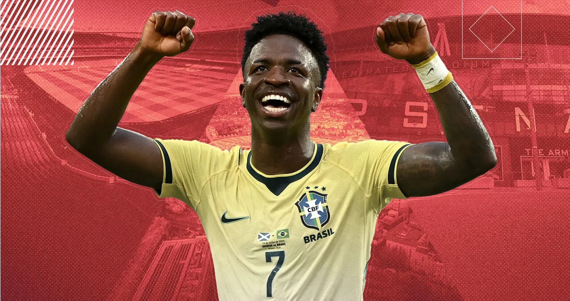 Jugador de Brasil celebrando en el estadio Emirates