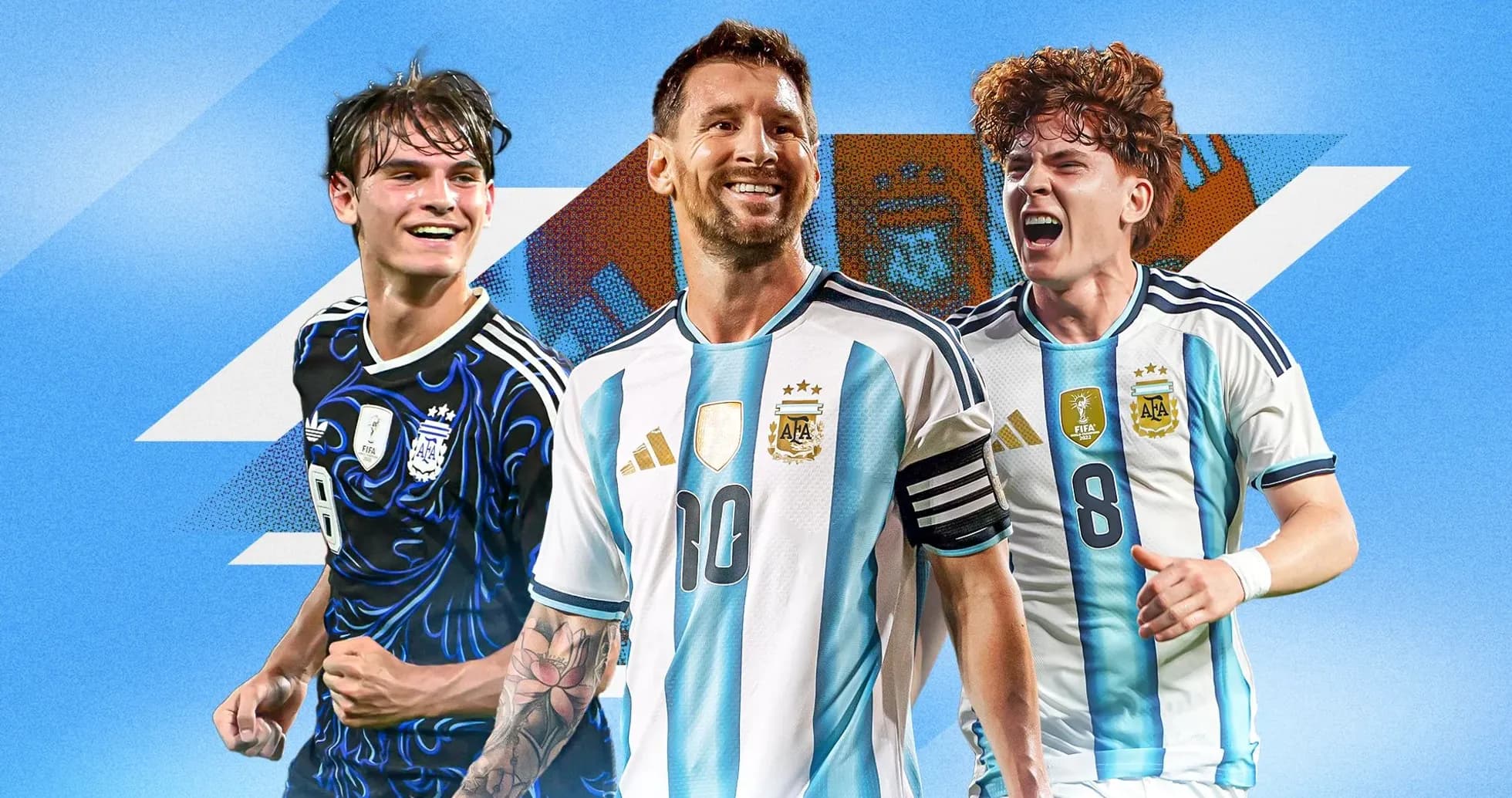 Tres jugadores de Argentina posando en uniforme