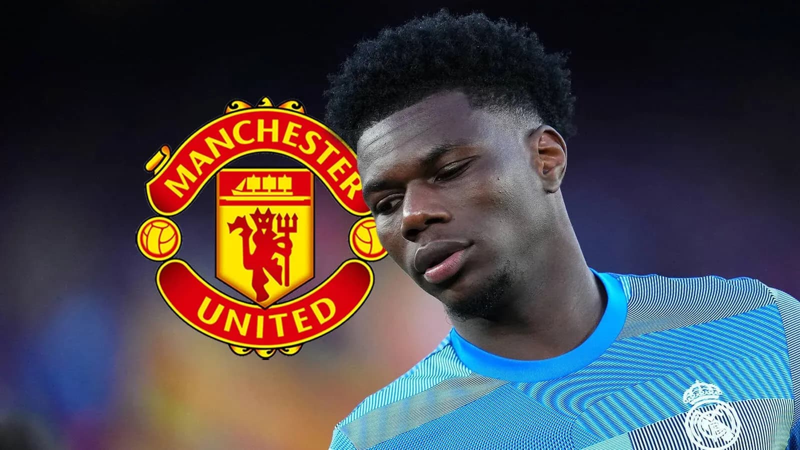 Jugador con camiseta de Real Madrid y logo de Manchester United