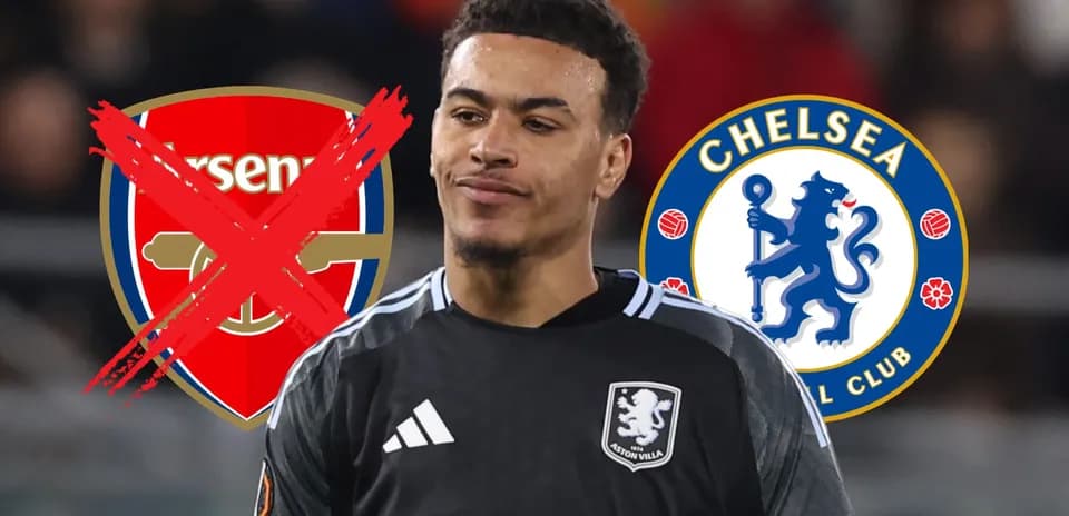 Jugador en portería con logos de Arsenal y Chelsea