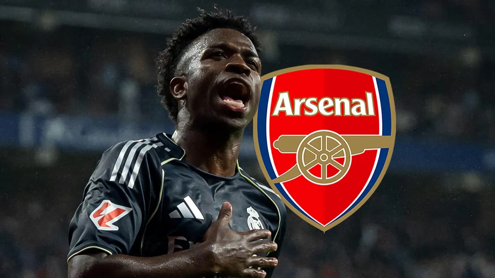 Jugador celebrando un gol con el logo de Arsenal