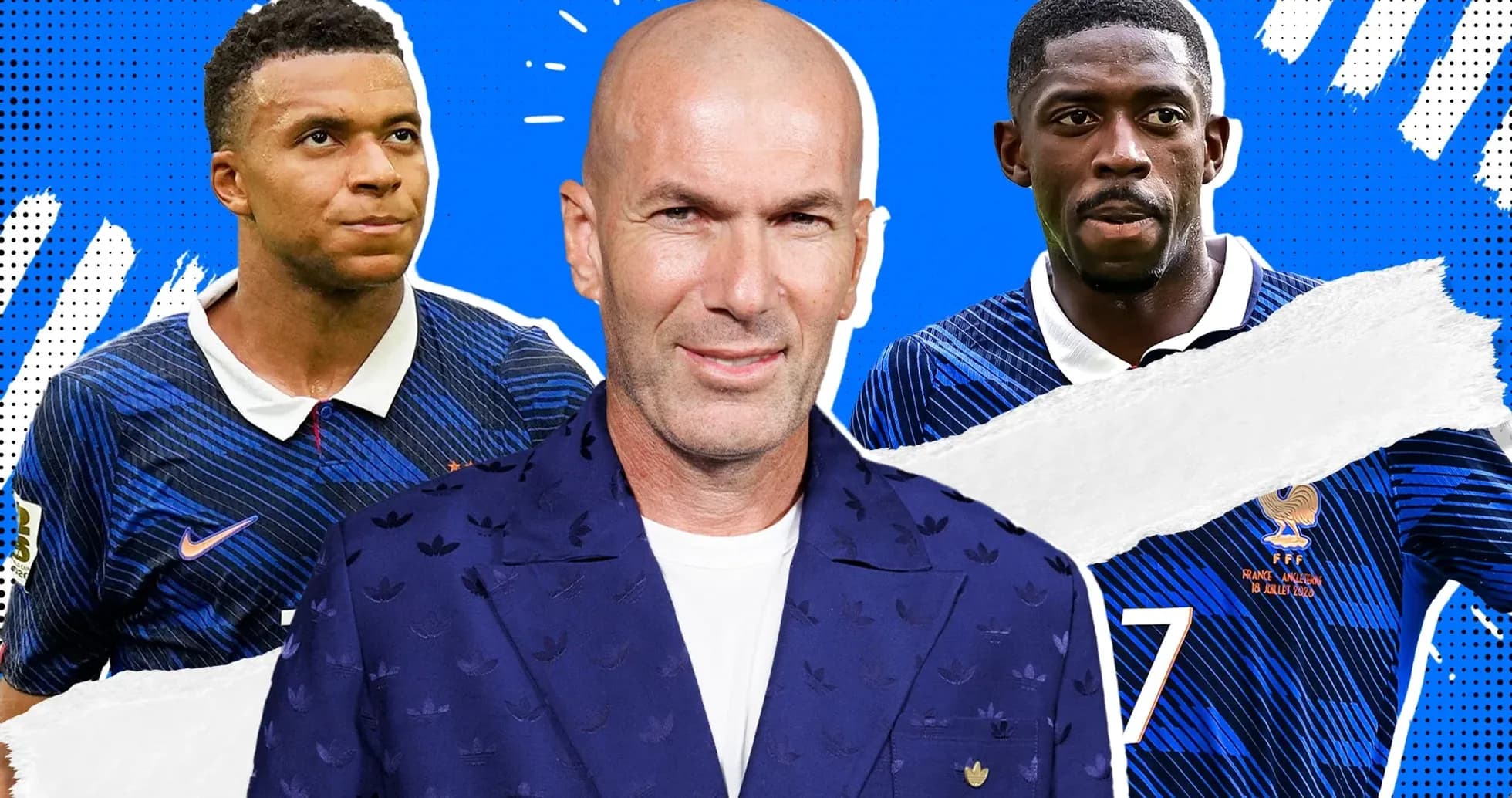 Jugadores de Francia y Zinedine Zidane en fondo azul
