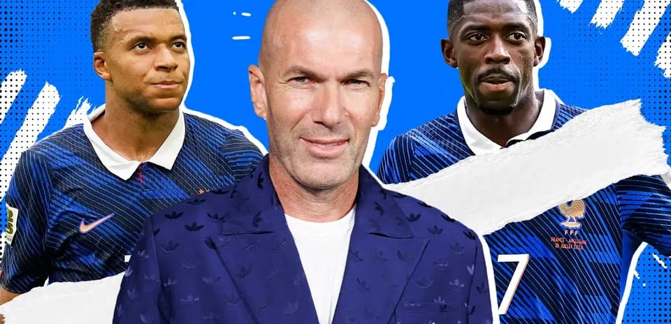 Jugadores de Francia y Zinedine Zidane en fondo azul
