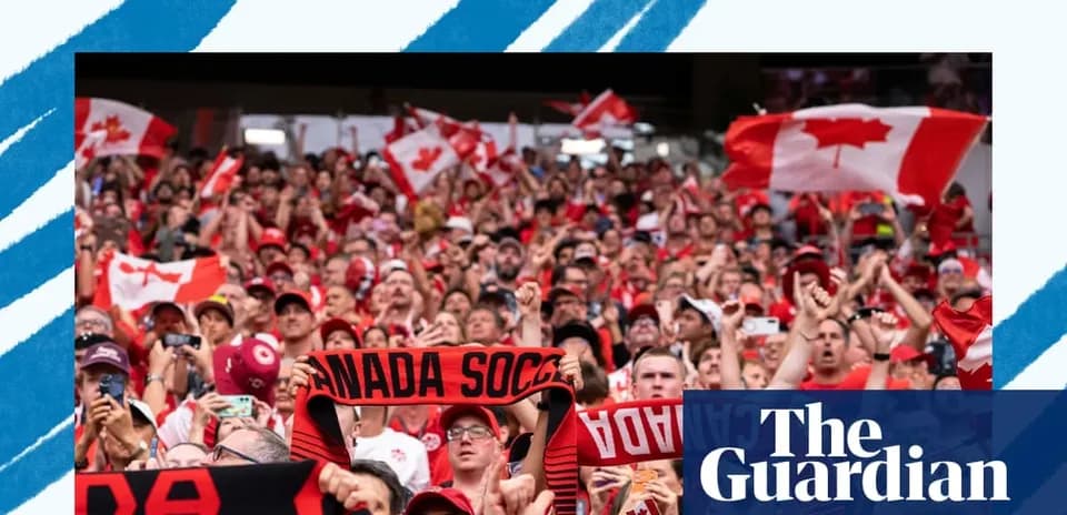 Aficionados de Canadá animando con banderas y bufandas