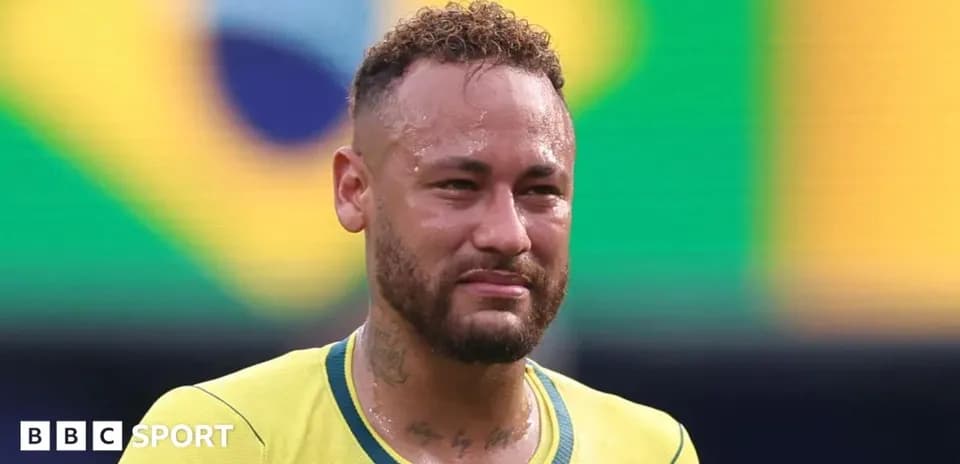 Neymar con camiseta de Brasil en fondo colorido