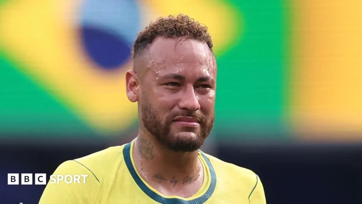 Neymar con camiseta de Brasil en fondo colorido