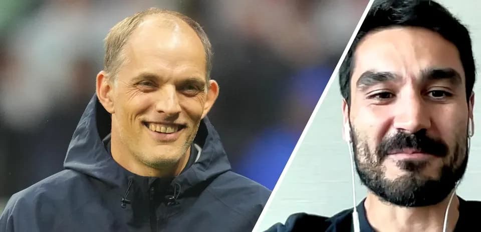 Thomas Tuchel y Ilkay Gündogan en videollamada