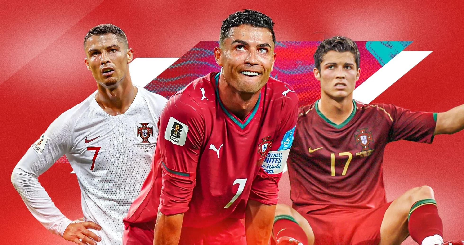 Cristiano Ronaldo en tres uniformes de Portugal