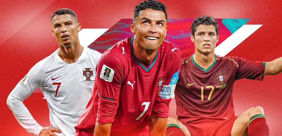 Cristiano Ronaldo en tres uniformes de Portugal