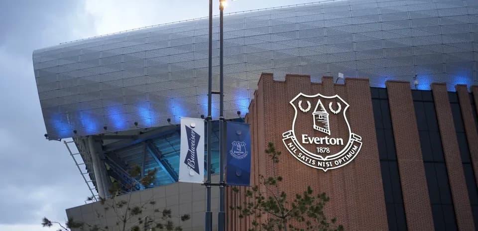 Exterior view of Everton stadium with club logo