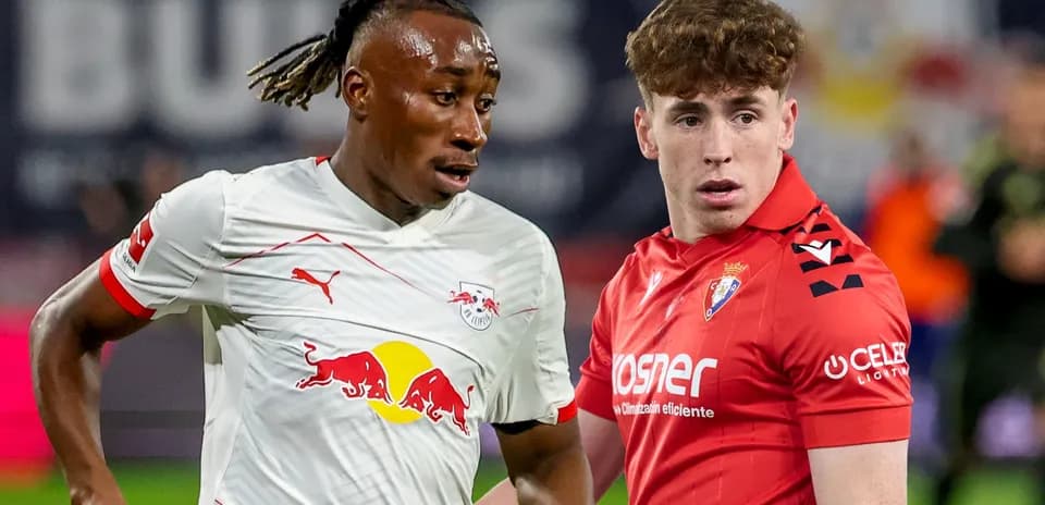 Jugadores de RB Leipzig y Osasuna en el campo