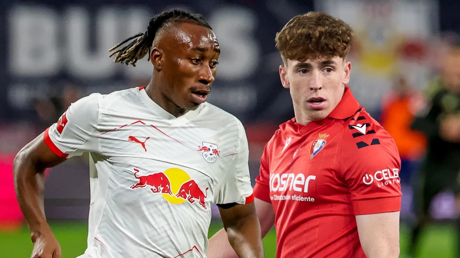Jugadores de RB Leipzig y Osasuna en el campo