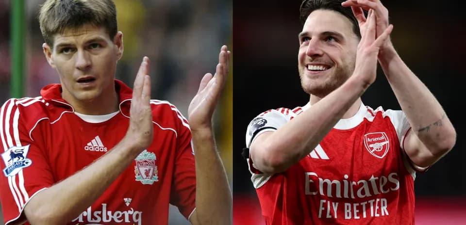 Jugadores aplaudiendo, uno con camiseta de Liverpool y otro de Arsenal