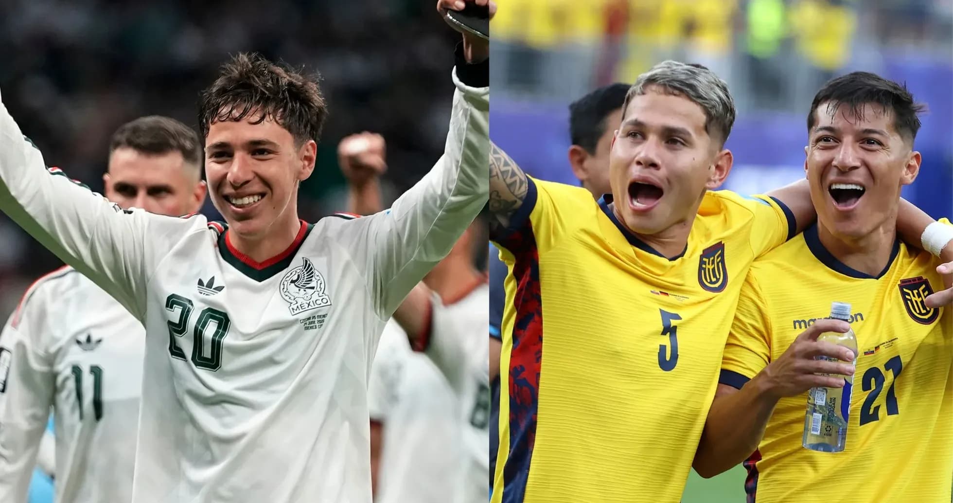 Jugadores de México y Ecuador celebrando en el partido Jugadores de México y Ecuador celebrando en el partido