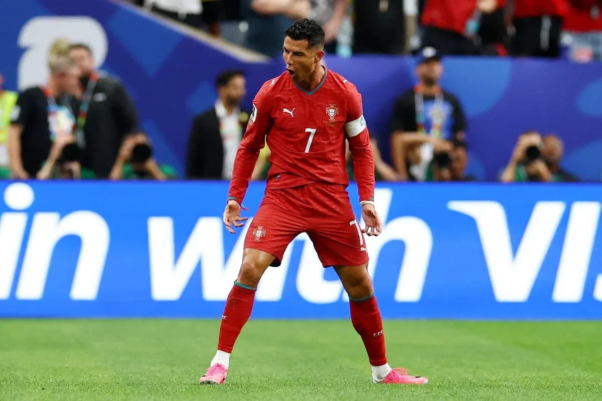 Cristiano Ronaldo celebrating during a match for Portugal Cristiano Ronaldo celebrating during a match for Portugal