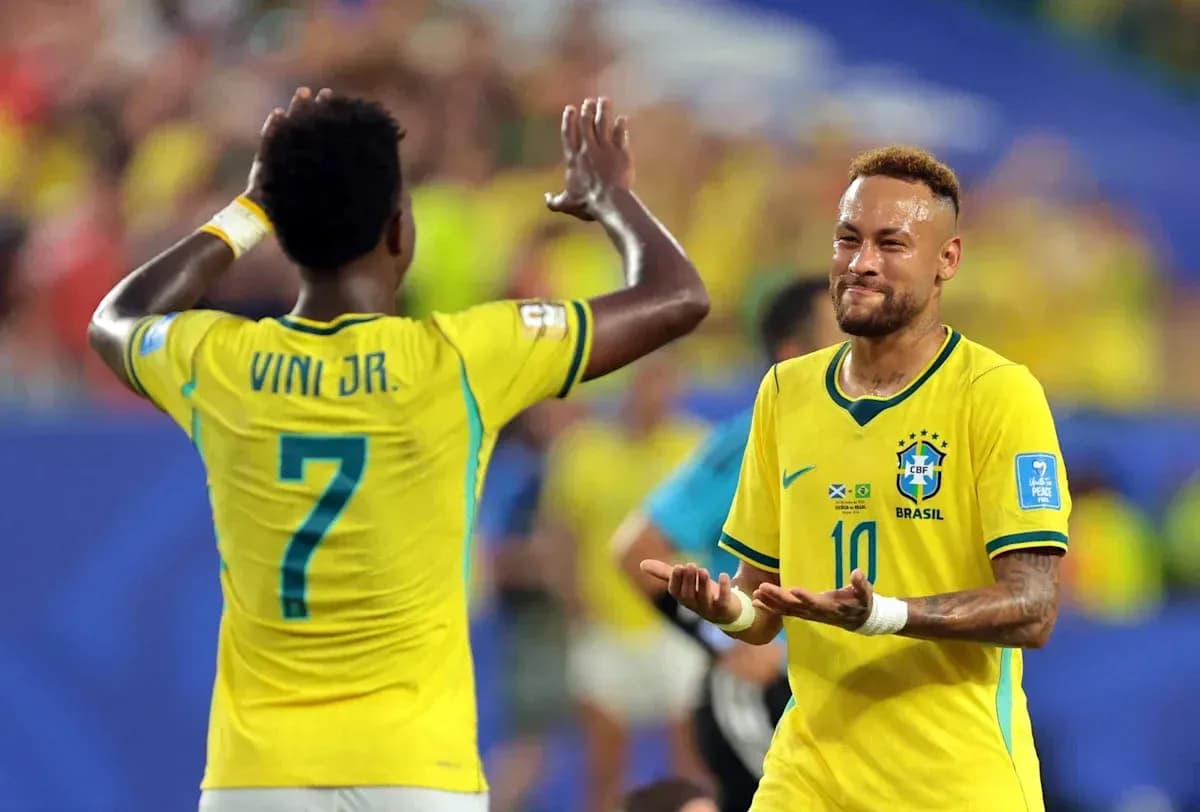 Neymar y Vinícius Jr. celebrando en el partido Neymar y Vinícius Jr. celebrando en el partido
