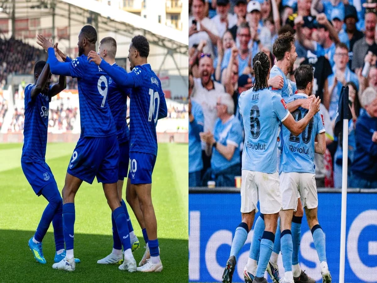 Jugadores de Everton y Manchester City celebrando Jugadores de Everton y Manchester City celebrando