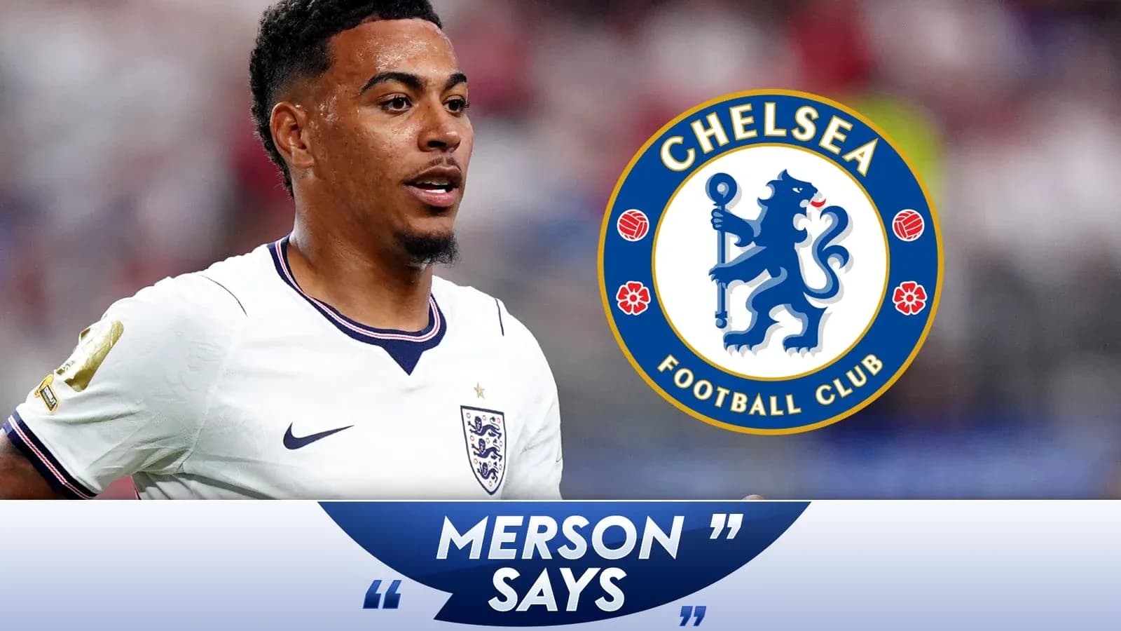 Jugador de Inglaterra con camiseta blanca y logo de Chelsea Jugador de Inglaterra con camiseta blanca y logo de Chelsea