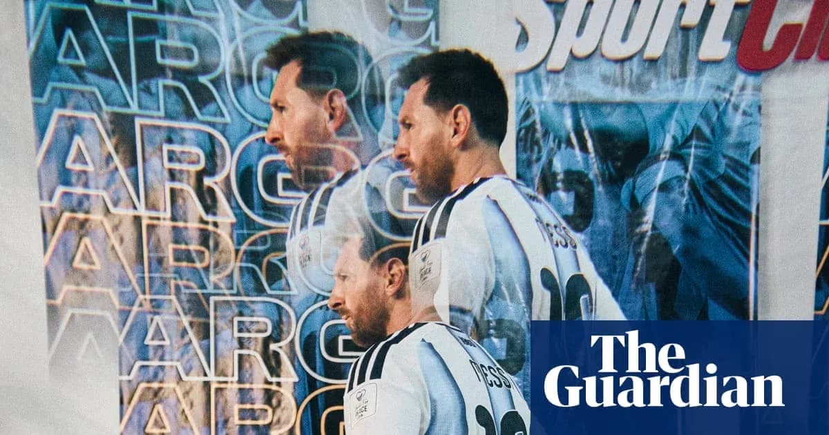 Lionel Messi en camiseta de Argentina frente a fondo gráfico Lionel Messi en camiseta de Argentina frente a fondo gráfico